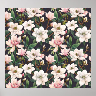 Poster Magnolias dessinés à la main : aquarelle transpare