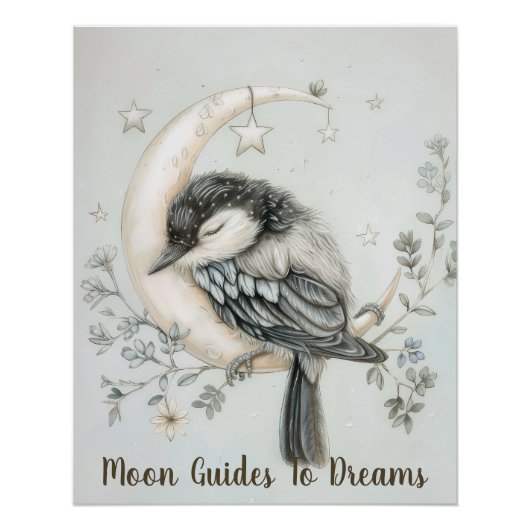 Poster Magpie oiseau bébé dormir sur la Lune (Devant)