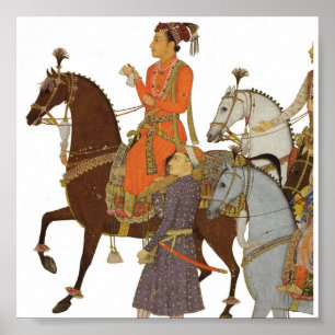 Poster Maharaja à cheval, illustration indienne de Mughal