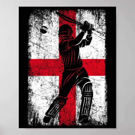 Poster Maillot de cricket à drapeau d'Angleterre Supporte (Devant)
