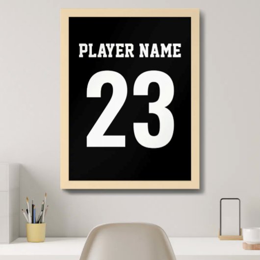 Poster Maillot de Sport Monogramme Nom Numéro Noir