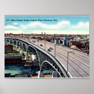 Poster Main Ave. Pont, Cleveland, Ohio Carte Postale Vint