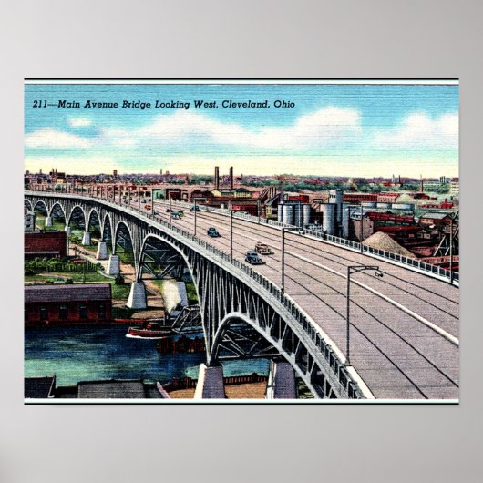 Poster Main Ave. Pont, Cleveland, Ohio Carte Postale Vint (Devant)