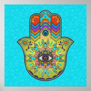 Poster Main colorée de Hamsa avec Paisley