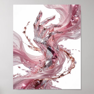 POSTER MAIN DE CRISTAL ÉTOFFÉE AVEC FLUIDE ROSE ET DIAMAN