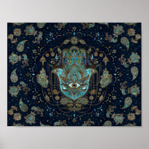 Poster Main de Hamsa - Main de Fatima Blue Gemstones