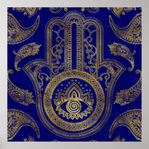 Poster Main de Hamsa - or sur lapis lazuli