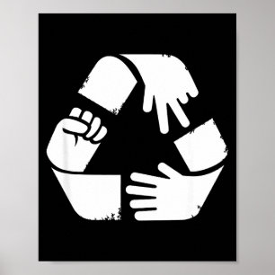 Poster Main de papier pierre ciseaux symbole de recyclage