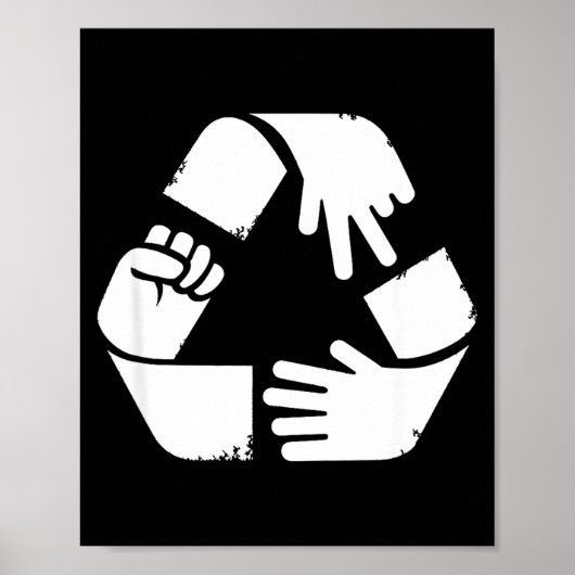 Poster Main de papier pierre ciseaux symbole de recyclage (Devant)