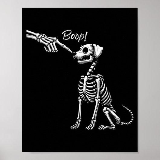 Poster Main de squelette caressant un chien Chiot mignon (Devant)