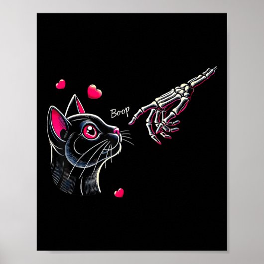 Poster Main de squelette de chat noir Boop Saint Valentin (Devant)