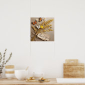 Poster Main dessinée fleurs sauvages, tiges de blé (Cuisine)