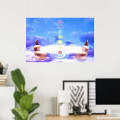 Poster Main guérisseur, énergie, symboles chakra, bleu (Bureau à domicile)