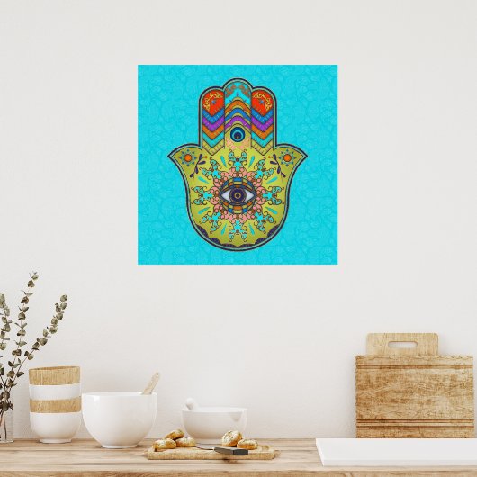 Poster Main Hamsa colorée avec cachemire (Cuisine)