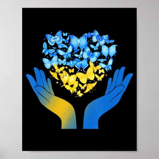 Poster Main Love Heart Butterfly Ukrainien Drapeau Stand  (Devant)