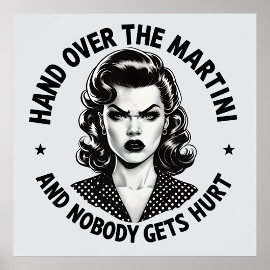 Poster Main Over the Martini - Retro Funny Wall Art (Devant)