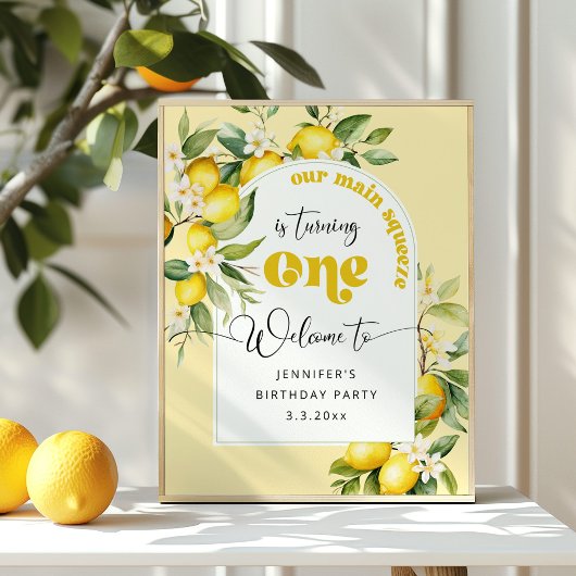 Poster Main presser citron 1er anniversaire bienvenue