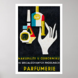 Poster Main stylisée tenant un flacon de parfum