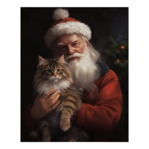 Poster Maine Coon avec Noël Festif du Père Noël