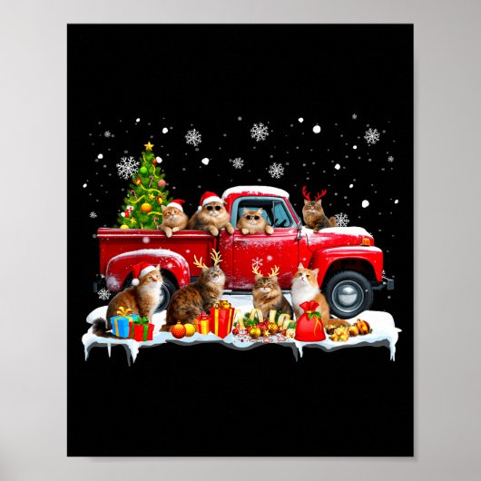 Poster Maine Coon Cat Red Truck Christmas Tree Santa Ugly (Devant)