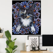 Poster Maine Coon Dilute Calico Cat Purple Daisy (Bureau à domicile)