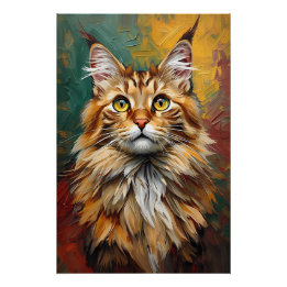 Poster Maine Coon Portrait de chat Vibrant peinture à l'h