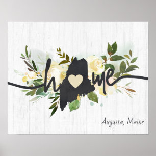 Poster Maine État Personnalisé Votre Ville Maison Rustiqu