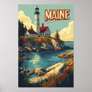 Poster Maine États-Unis Art Illustration Vintage Voyage