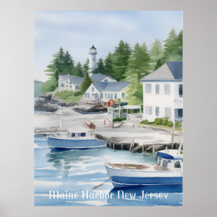 Poster Maine Harbour New Jersey Watercolor Art