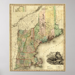 Poster Maine, New Hampshire, Vermont, Massachusetts