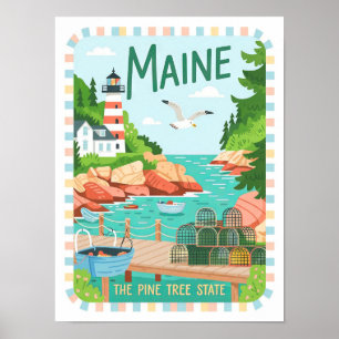 Poster Maine the Pine Tree State USA Summer Travel