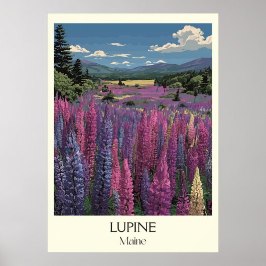Poster Maine Wild Lupine Fleurs Paysage Art de Voyage (Devant)