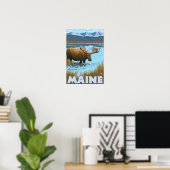 Poster MaineMoose Boire dans le lac (Bureau à domicile)