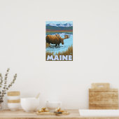 Poster MaineMoose Boire dans le lac (Cuisine)