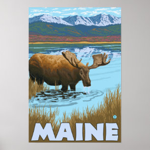 Poster MaineMoose Boire dans le lac