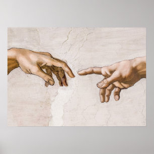 Poster Mains de Dieu le Père et Adam par Michel-Ange