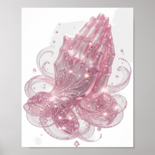 Poster Mains de prière rose vif (Devant)
