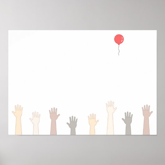 Poster Mains et un ballon rouge. (Devant)