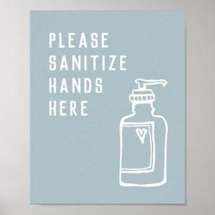 Poster Mains minimalistes bleues Sanitize ici