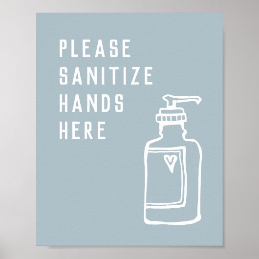 Poster Mains minimalistes bleues Sanitize ici (Devant)