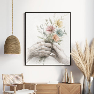 Poster Mains tendres partageant des fleurs sauvages