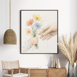 Poster Mains tendres partageant des fleurs sauvages