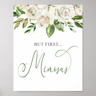 Poster Mais d'abord Mimosas Floral blanc Vert