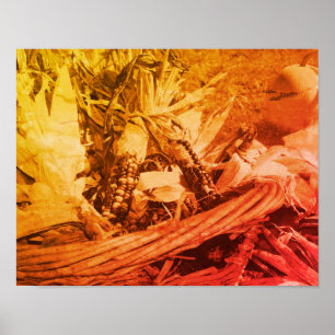 Poster Maïs Indien Dans Un Panier D'osier En Sépia Vintag