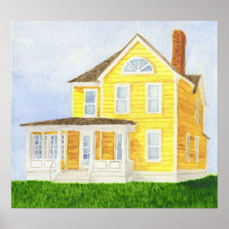 Poster Maison à aquarelle jaune