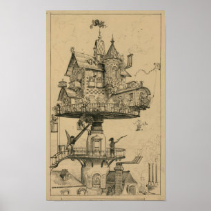 Poster Maison aérienne par Albert Robida (1883)