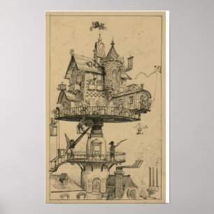 Poster Maison aérienne par Albert Robida (1883)