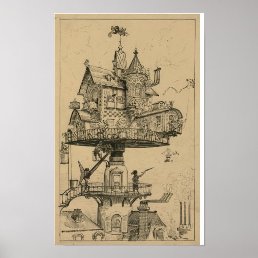 Poster Maison aérienne par Albert Robida (1883) (Devant)