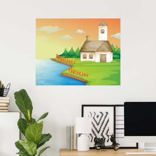 Poster Maison Au Bord De La Rivière (Bureau à domicile)