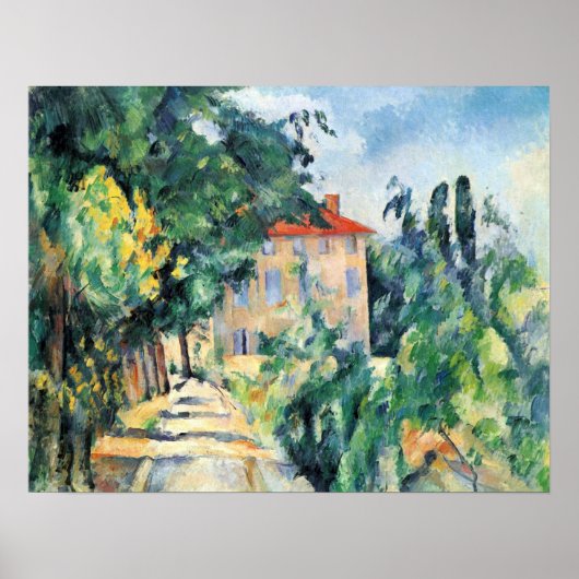 Poster Maison avec toit rouge par Paul Cezanne (Devant)